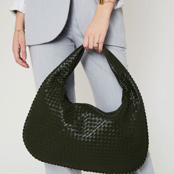 BRAND NEW EDIYSA EVERYDAY BAG - LEATHER WEAVE - HUNTER GREEN - Picture 3 of 8